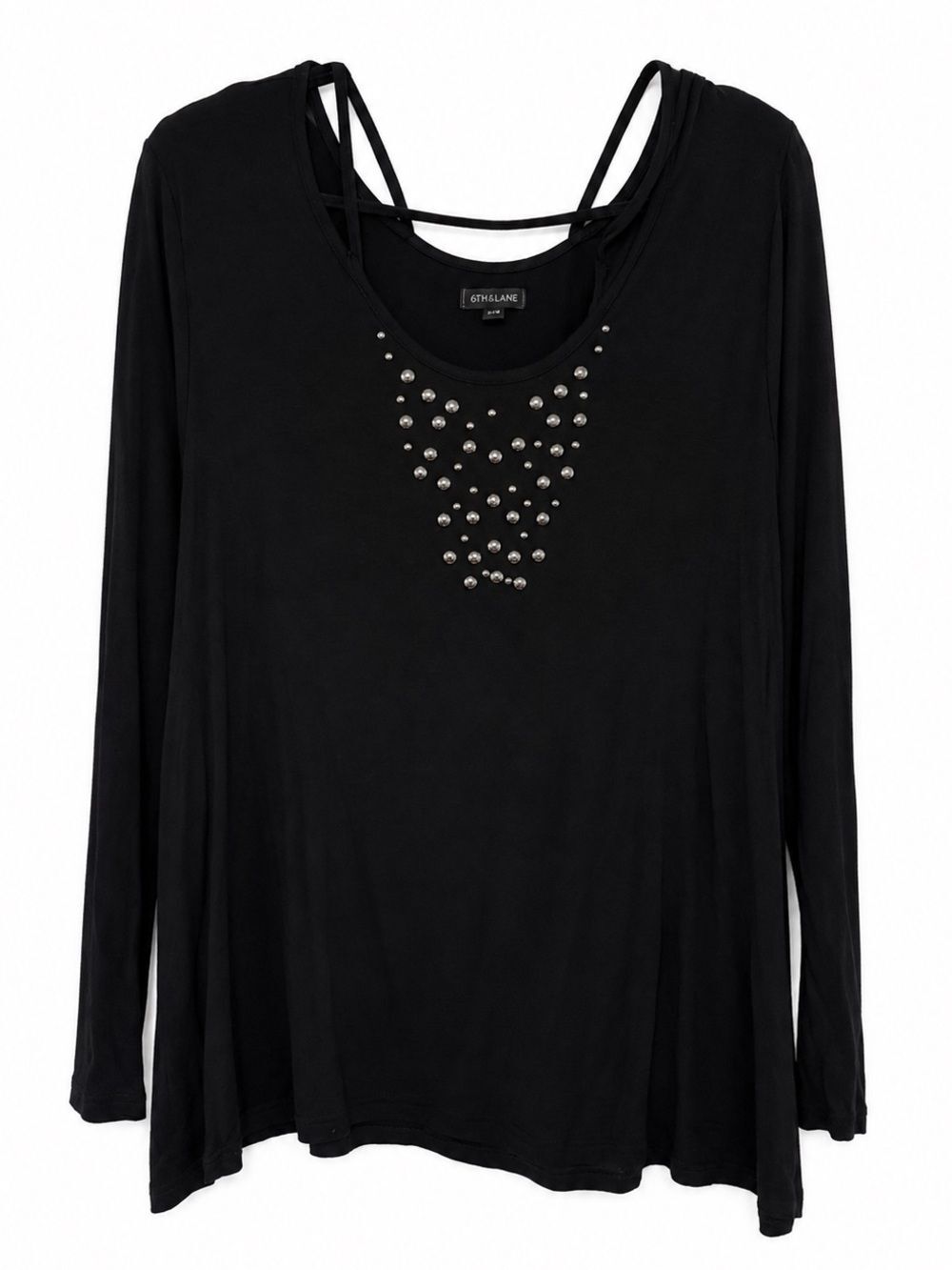 Women’s Black Studded Scoop Neck Long Sleeve Tunic Top Size 2x 18/20